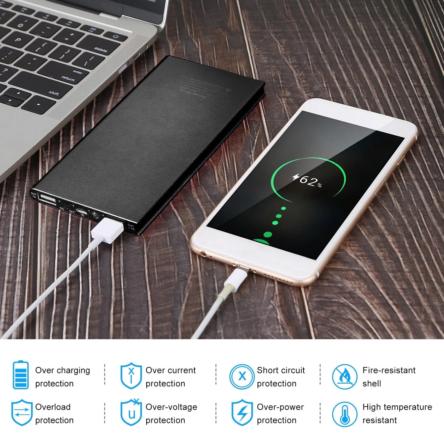 20000Mah Power Bank for Heated Vest Portable Charger 5V 2.1A Dual USB Ports Battery Pack for Heated Blanket Clothing Black