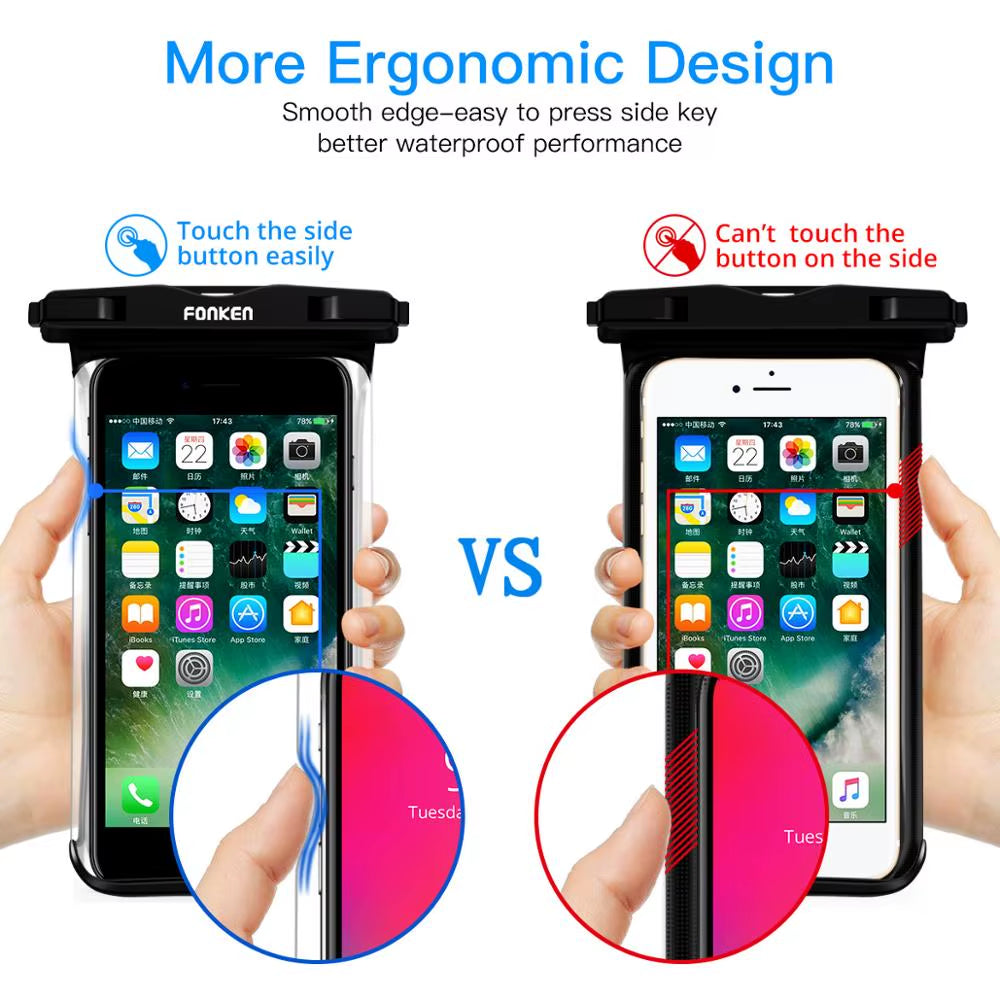 FONKEN Full View Waterproof Case for Phone Underwater Snow Rainforest Transparent Dry Bag Swimming Pouch Big Mobile Phone Covers